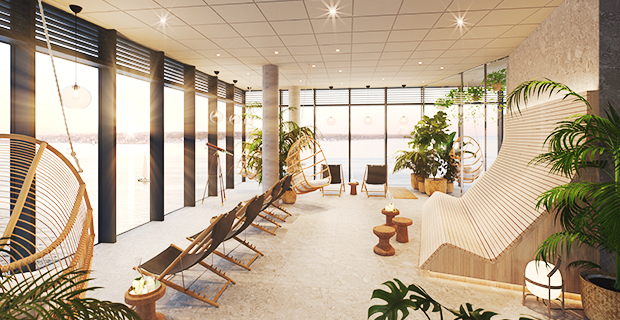 Relaxavdelningen kommer att ligga på våning 13 med utsikt över Öresund.